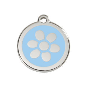 Hundemarke mit hellblauer Emaille-Blume Größe M