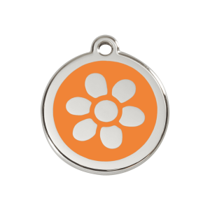 Hundemarke mit orangefarbener Emaille-Blume Größe M