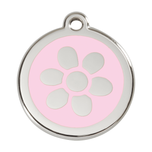 Hundemarke Blume Größe L mit rosa Emaille und Edelstahl