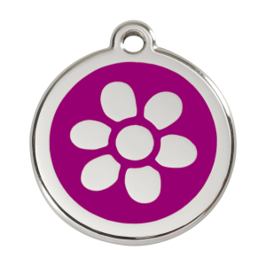 Hundemarke mit violetter Emaille-Blume Größe L