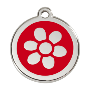 Hundemarke rote Blume Größe L aus Emaille und Edelstahl