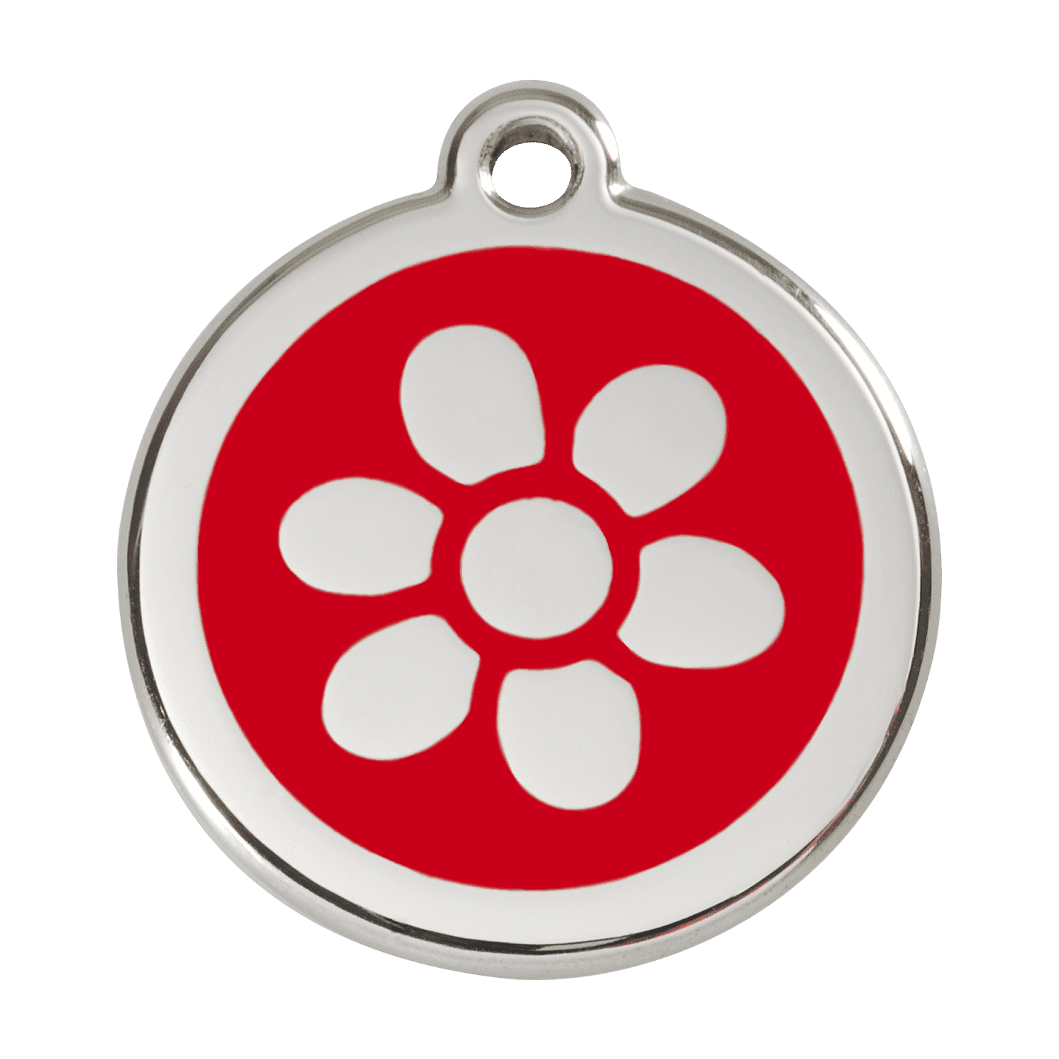 Vue avant - Médaille personnalisée pour chien Red Dingo Émail et acier inoxydable - Fleur Rouge - Größe L
