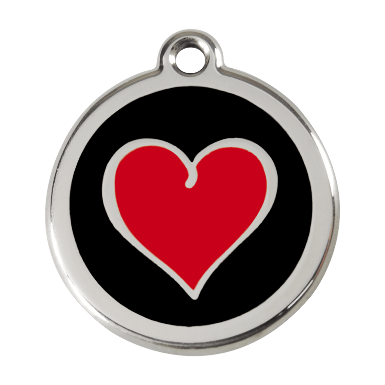 Vue avant - Médaille personnalisée pour chien Red Dingo Émail et acier inoxydable - Coeur noir - Größe L