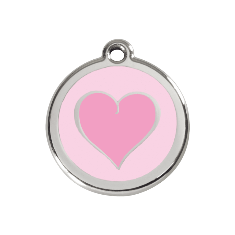 Vue avant - Médaille personnalisée pour chien/chat Red Dingo Émail/Acier inoxydable Coeur rose 30mm - Rose - Größe M - Réf : 01-HK-PK-ME