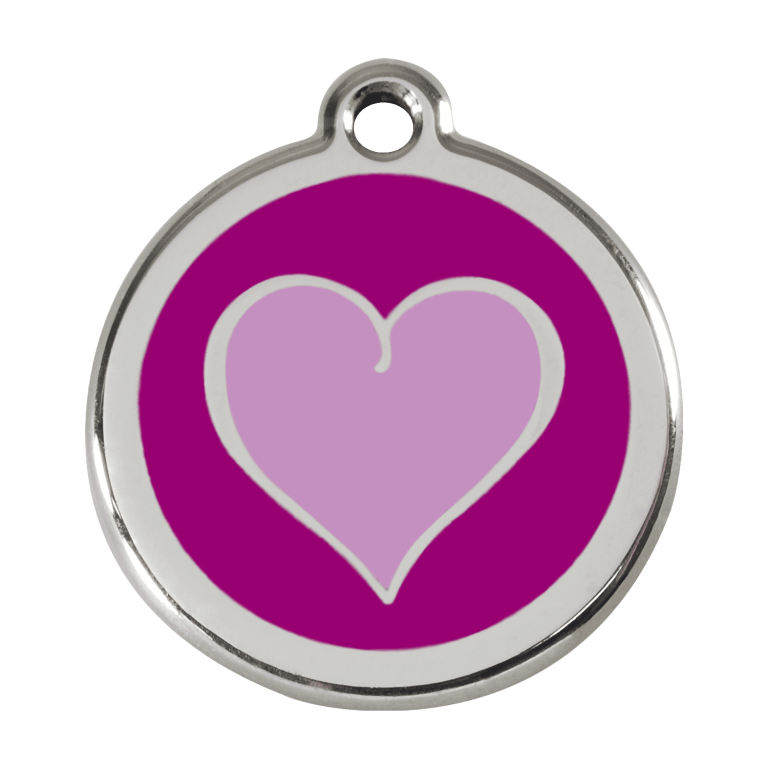 Vue avant - Médaille personnalisée pour chien Red Dingo Coeur violet - Größe L - Réf : 01-HP-PU-LG