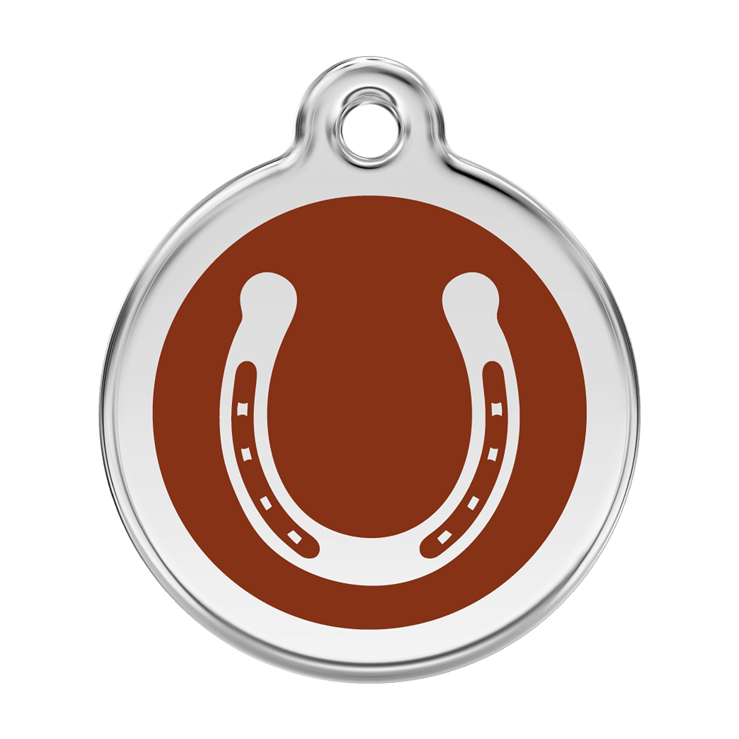 Vue avant - Médaille personnalisable pour chien Red Dingo Émail et acier inoxydable Fer à cheval Brun 38.00mm