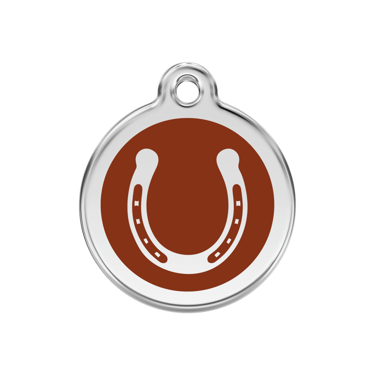 Vue avant - Médaille personnalisée pour chien Red Dingo Émail et acier inoxydable Fer à cheval Brun 30.00mm