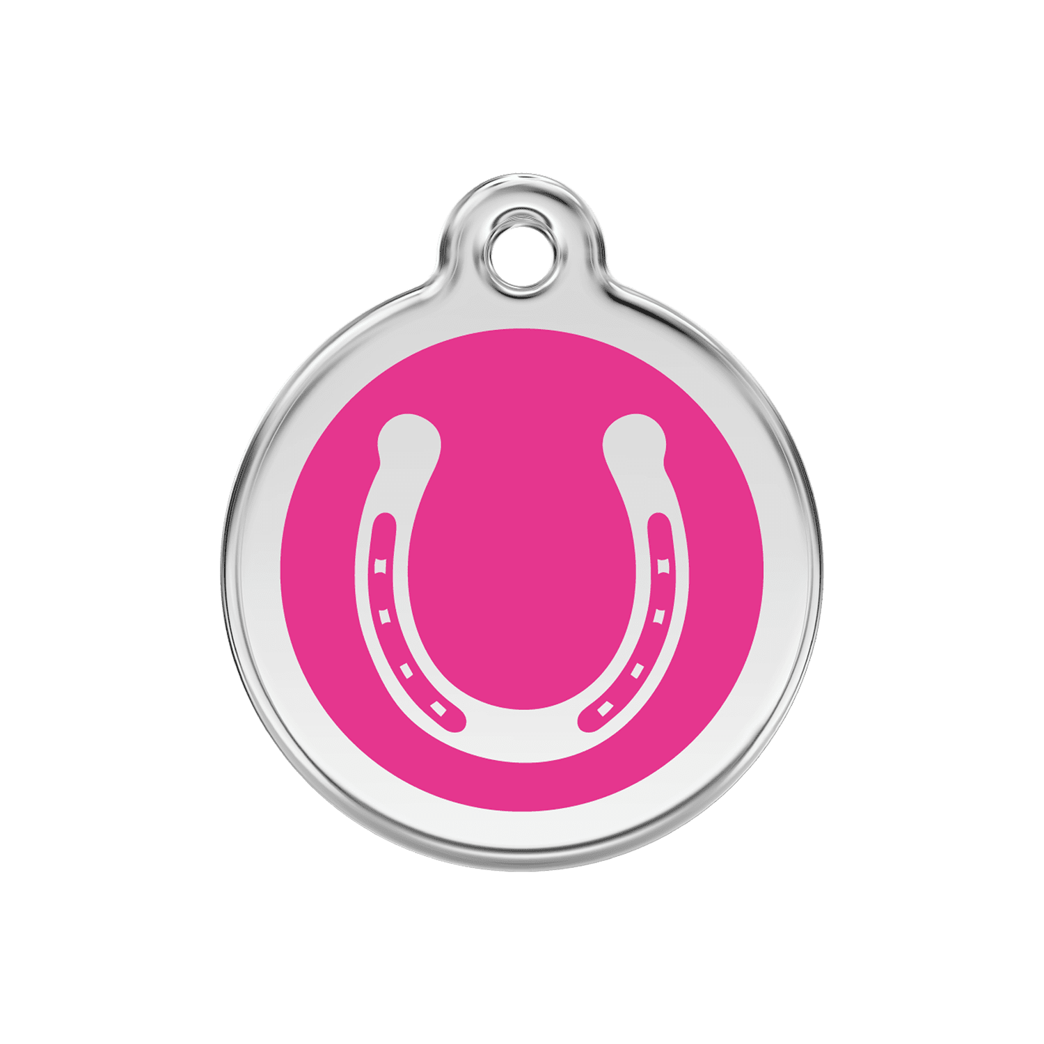 Vue avant - Médaille personnalisée pour chien Red Dingo Émail et acier inoxydable Fer à cheval Rose vif - Größe M