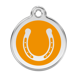Hundemarke Hufeisen Orange Größe L aus Emaille und Edelstahl