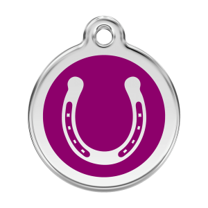 Violette Hufeisen Hundemarke aus Emaille und Edelstahl Größe L