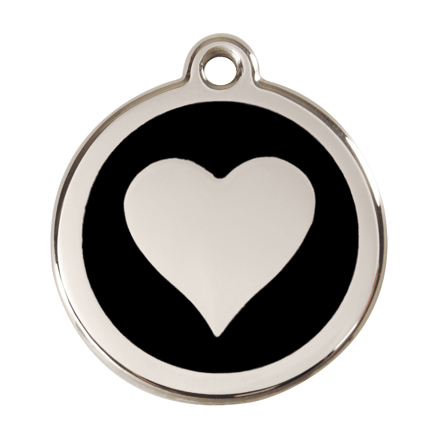 Vue avant - Médaille personnalisée pour chien Red Dingo Émail et acier inoxydable - Motif cœur - Noir - Größe L