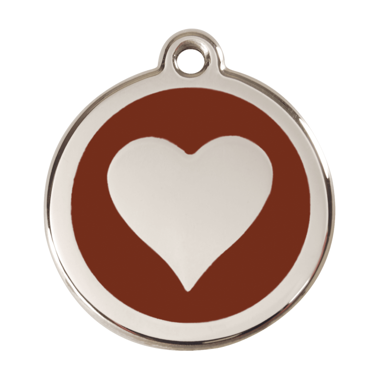 Vue avant - Médaille personnalisée pour chien Red Dingo cœur brun en émail et acier inoxydable - Größe L