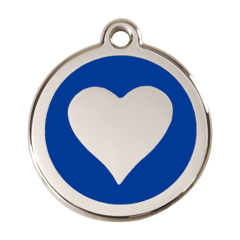 Vue avant - Médaille personnalisée Red Dingo cœur bleu foncé - Größe L pour chien - Émail et acier inoxydable