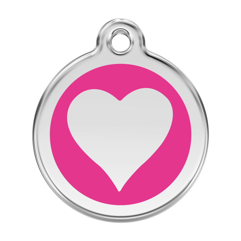 Vue avant - Médaille personnalisable Red Dingo Émail et acier inoxydable - Motif cœur - Rose vif - Größe L