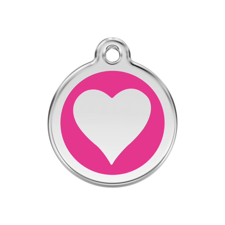 Vue avant - Médaille personnalisée pour chien Red Dingo cœur rose vif en émail et acier inoxydable - Größe M