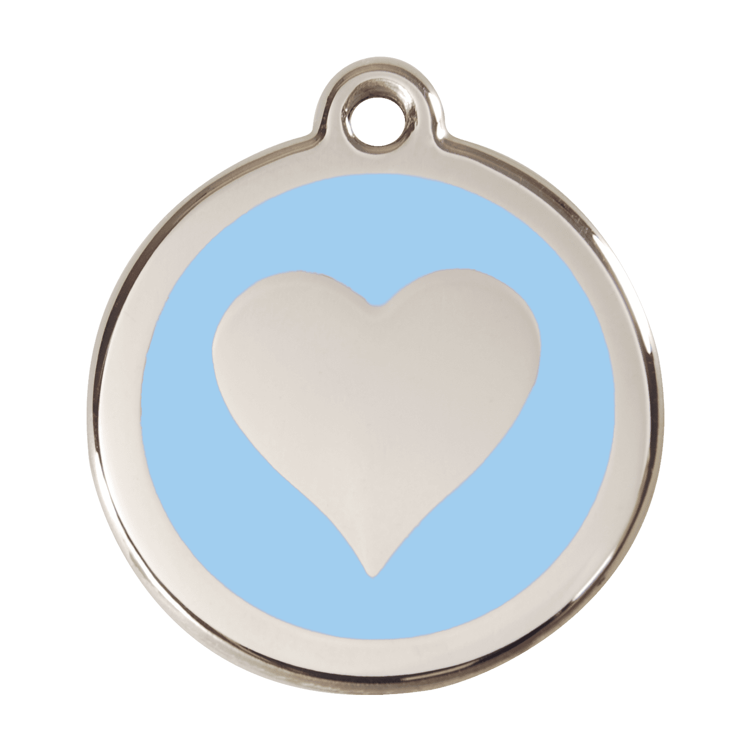 Vue avant - Médaille personnalisable pour chien ou chat - Red Dingo Émail et acier inoxydable - Motif cœur bleu clair - Größe L