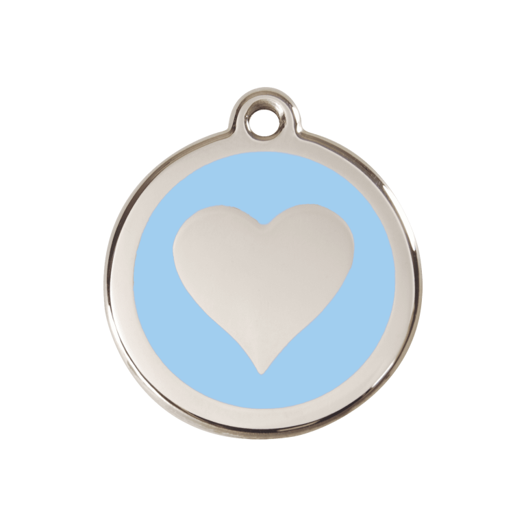 Vue avant - Médaille personnalisée pour chien/chat Red Dingo cœur bleu clair 30mm