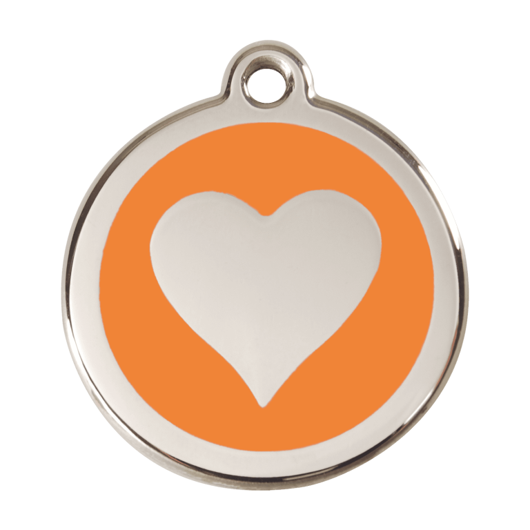 Vue avant - Médaille personnalisable pour chien Red Dingo Émail et acier inoxydable - Motif cœur - Orange - Größe L
