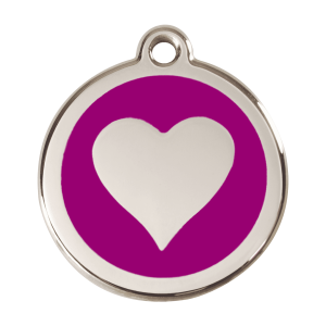 Hundemarke Herz in Violett Größe L aus Emaille und Edelstahl