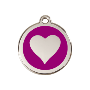 Hundemarke Herz in Violett aus Emaille und Edelstahl Größe M