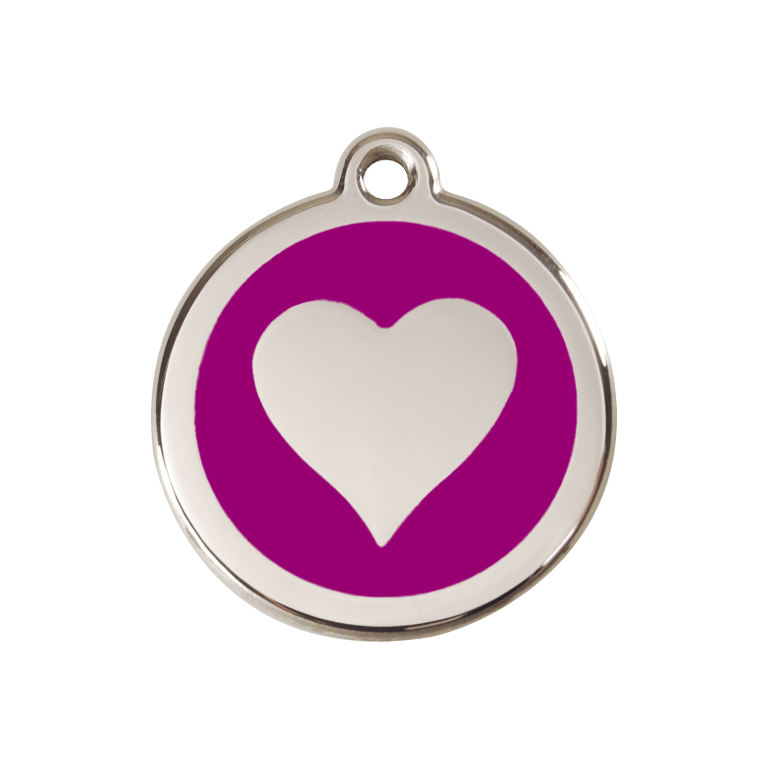 Vue avant - Médaille personnalisée pour chien Red Dingo cœur violet en émail et acier inoxydable - Größe M