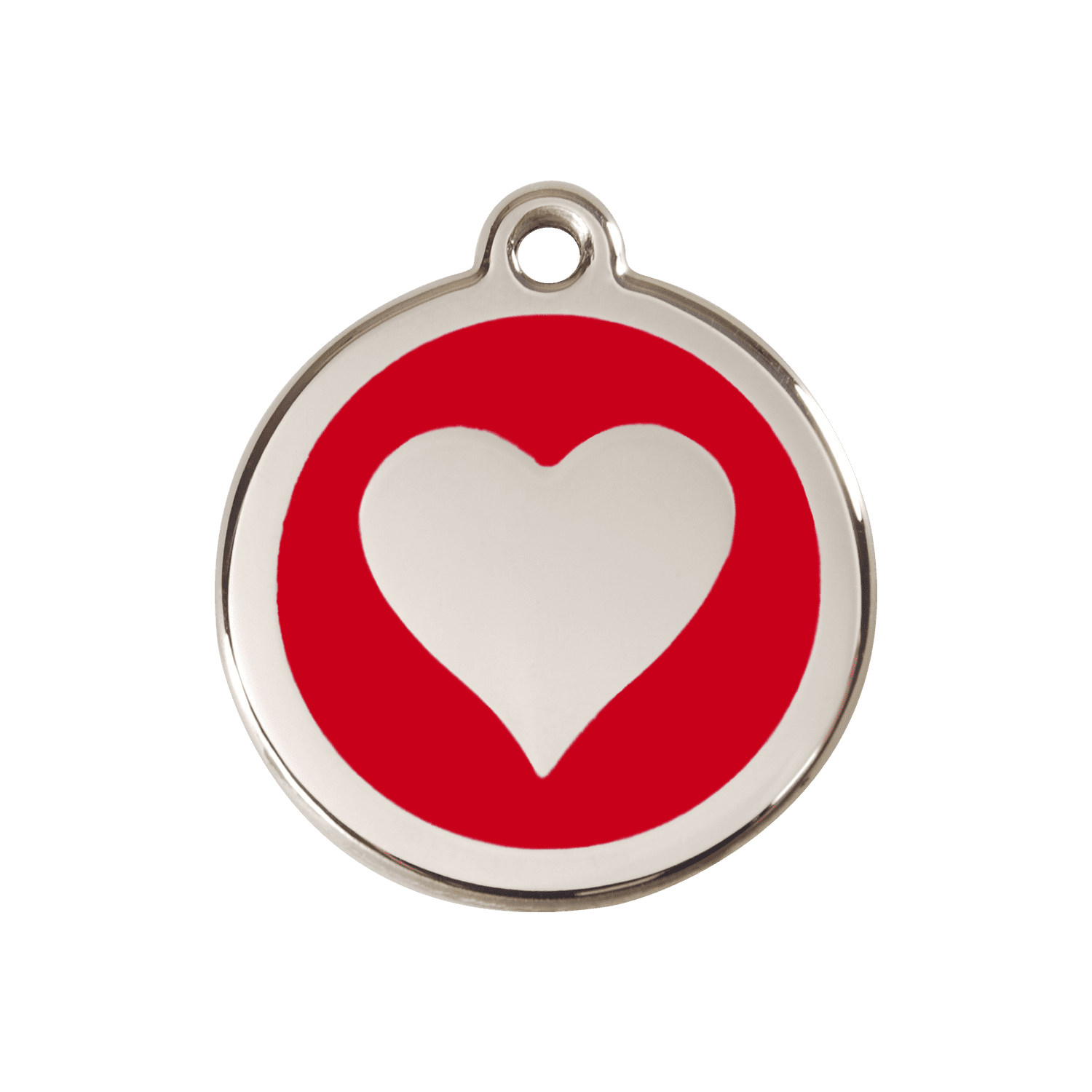 Vue avant - Médaille personnalisée pour chien ou chat Red Dingo cœur rouge en émail et acier inoxydable - Größe M 30.00 mm