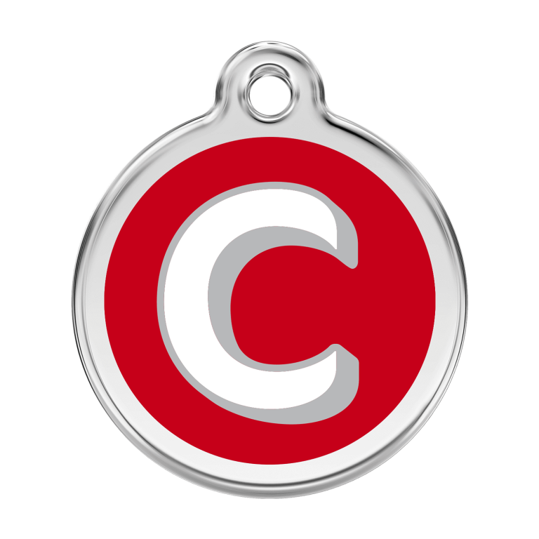 Vue avant - Médaille personnalisée pour chien Red Dingo Émail et acier inoxydable - Lettre C - Rouge - Größe L