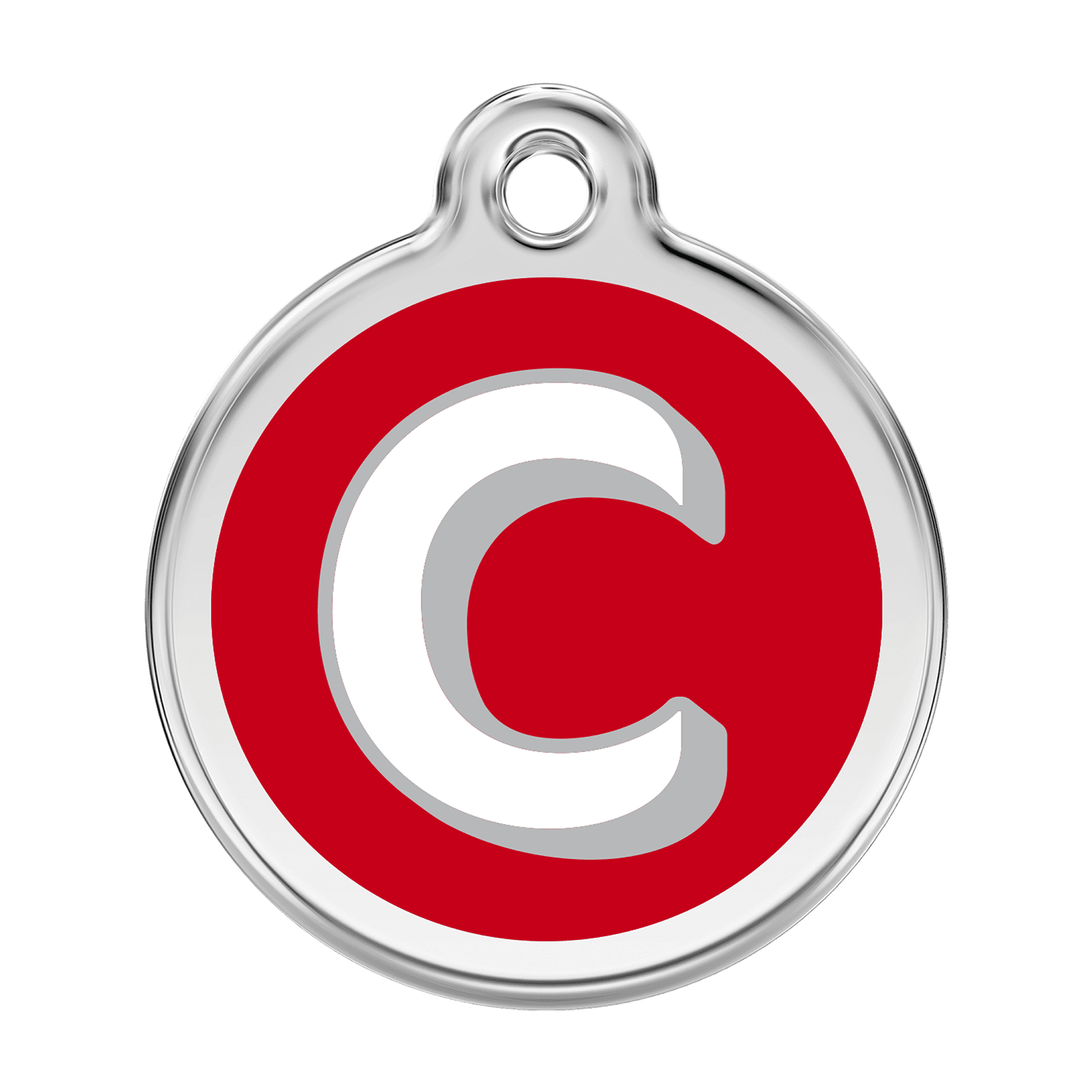 Vue avant - Médaille personnalisée pour chien Red Dingo Émail et acier inoxydable - Lettre C - Rouge - Größe L