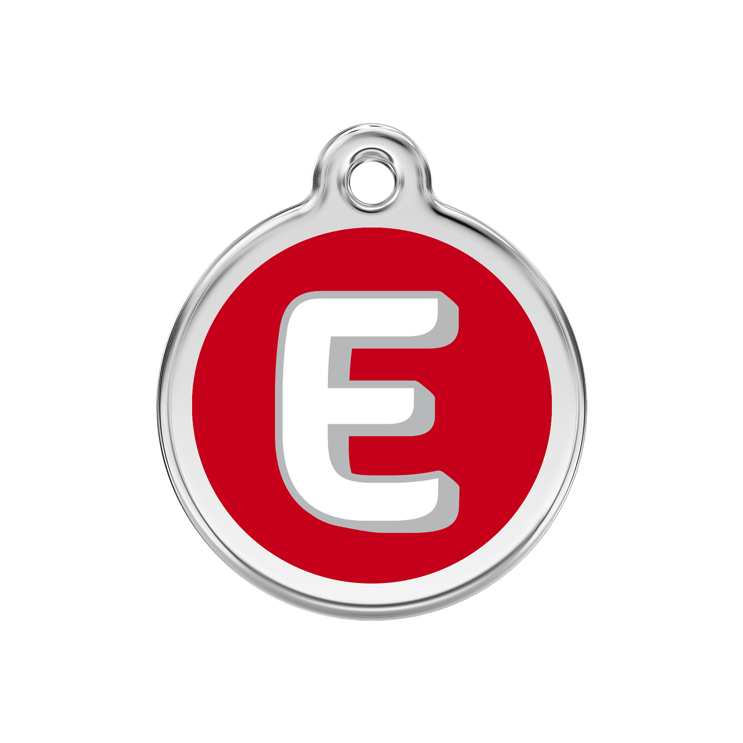 Vue avant - Médaille personnalisée Red Dingo Émail et acier inoxydable - Lettre E rouge - Größe M 30.00mm