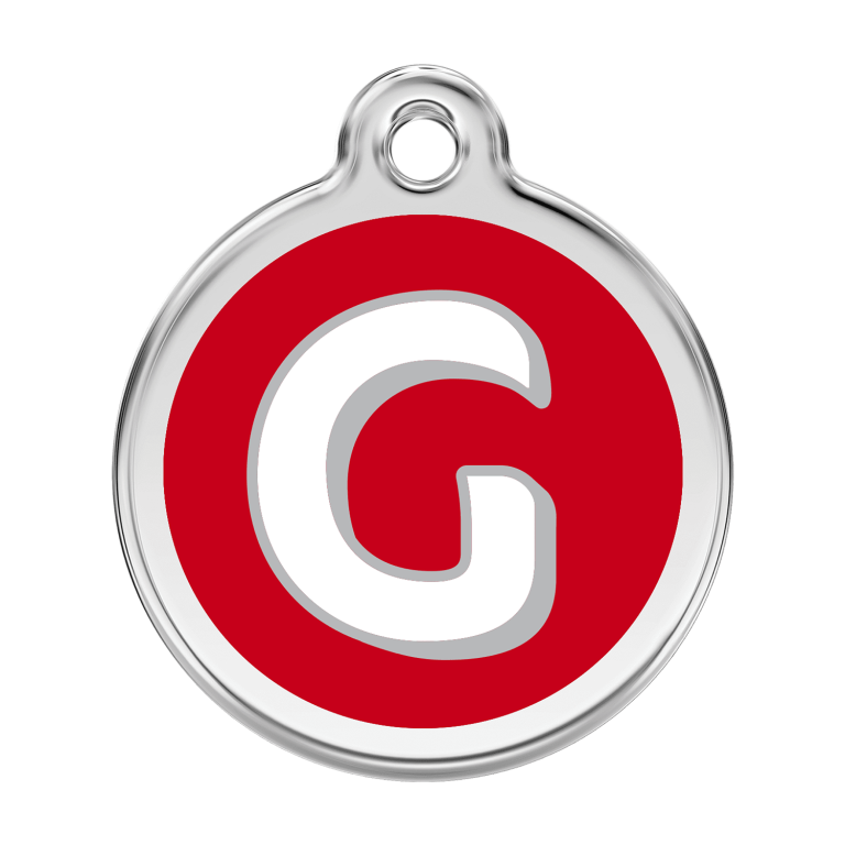 Vue avant - Médaille personnalisée pour chien Red Dingo Émail et acier inoxydable - Lettre G - Rouge - Größe L