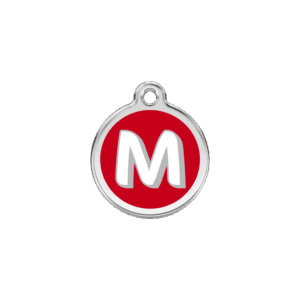 Katzenmarke Rot mit Buchstabe M, Größe S, Emaille & Edelstahl