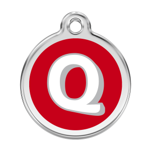Hundemarke roter Buchstabe Q aus Emaille und Edelstahl Größe L