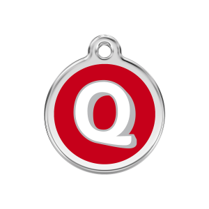 Hundemarke roter Buchstabe Q aus Emaille und Edelstahl Größe M