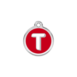 Katzenmarke Rot Buchstabe T Klein aus Emaille und Edelstahl