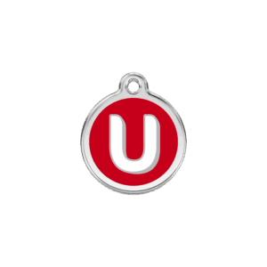 Katzenmarke roter Buchstabe U aus Emaille und Edelstahl, Größe S