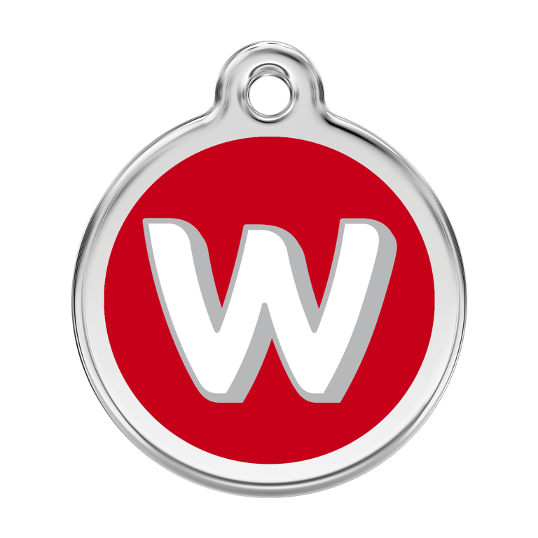 Vue avant - Médaille personnalisée chien Red Dingo Émail et acier inoxydable Lettre W Rouge - Größe L