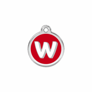 Katzenmarke Rot mit Buchstabe W, Größe S, Emaille & Edelstahl