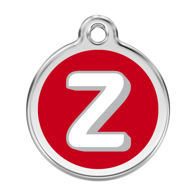 Vue avant - Médaille personnalisée pour chien Red Dingo Émail et acier inoxydable - Lettre Z - Rouge - Größe L