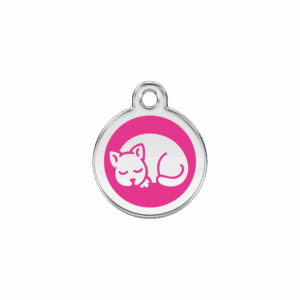 Katzenmarke klein aus leuchtend rosa Emaille und Edelstahl