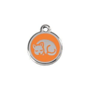 Katzenmarke klein aus orangefarbenem Emaille und Edelstahl