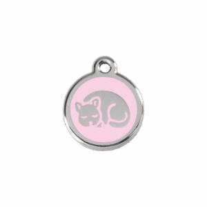 Katzenmarke klein aus rosa Emaille und Edelstahl