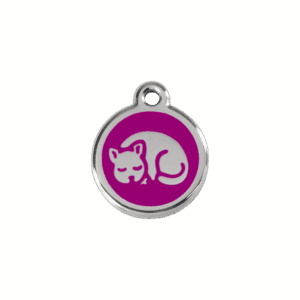 Katzenmarke klein aus violettem Emaille und Edelstahl