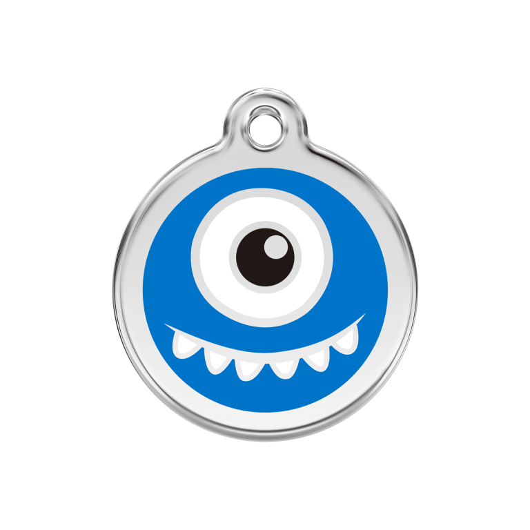 Vue avant - Médaille personnalisée pour chien Red Dingo Émail/Acier inoxydable Monstre Bleu foncé