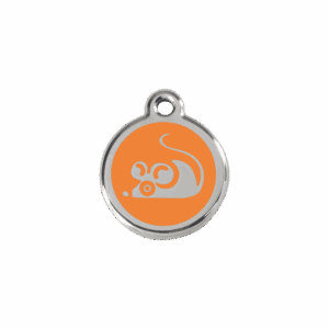 Katzenmarke Maus aus Emaille und Edelstahl, Größe S, Orange