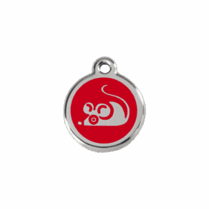 Katzenmarke Maus aus rotem Emaille und Edelstahl, Größe S