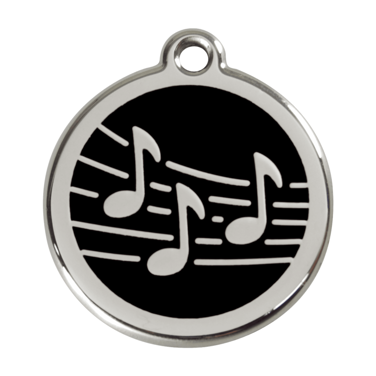 Vue avant - Médaille personnalisée pour chien Red Dingo Émail et acier inoxydable Musique Noir 38mm