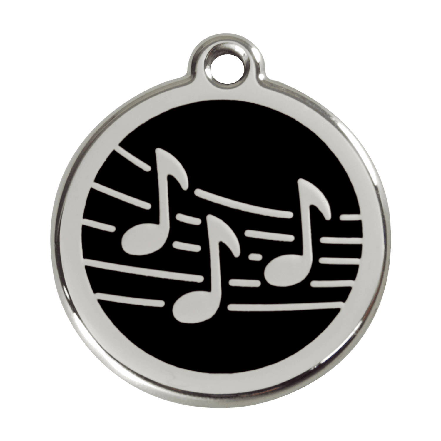 Vue avant - Médaille personnalisée pour chien Red Dingo Émail et acier inoxydable Musique Noir 38mm
