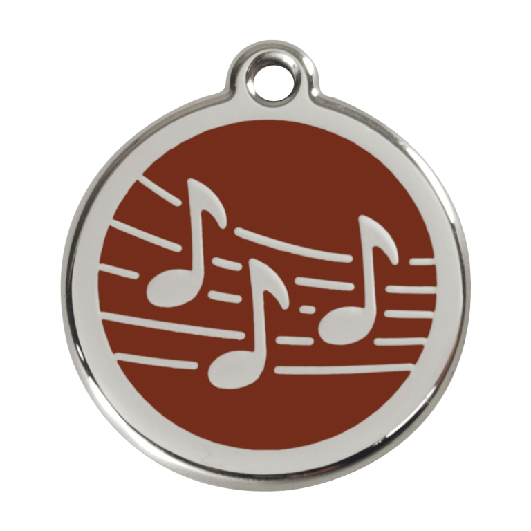 Vue avant - Médaille personnalisée pour chien Red Dingo Émail et acier inoxydable - Motif Musique - Brun - Größe L
