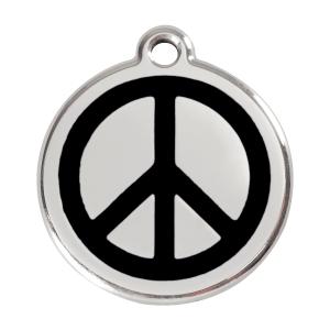 Hundemarke groß Peace Schwarz aus Emaille und Edelstahl
