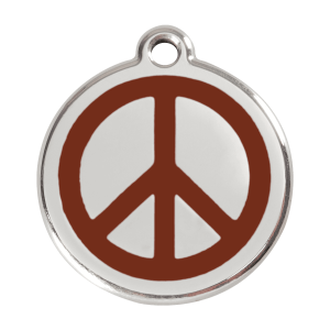Braune Peace Hundemarke L aus Emaille und Edelstahl
